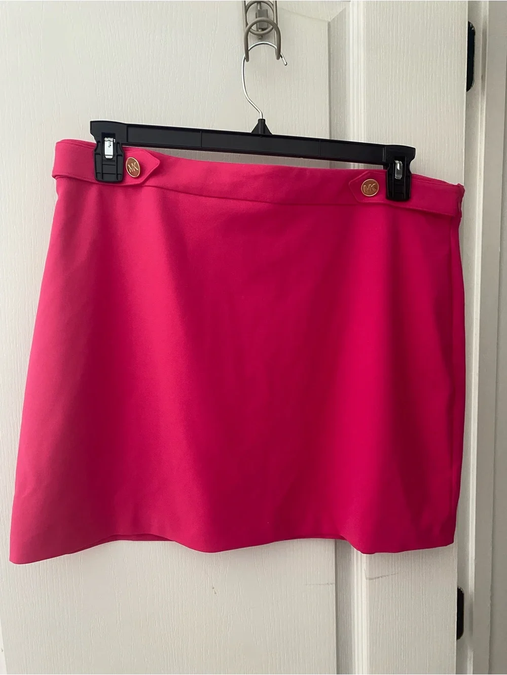 Michael Kors Hot Pink Mini Skirt with Gold Logo Buttons